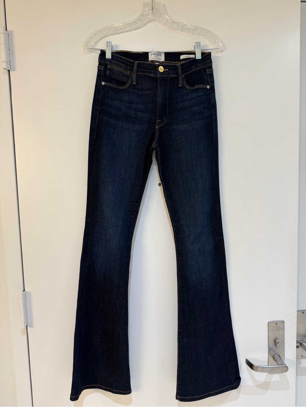 Frame Denim Le- High Flare Jeans in Dark Blue Indigo Size 27 Great Condition